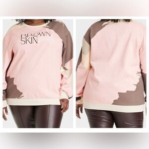 NWOT Brown Skin Collective Pink & Brown Colorblock Sweatshirt 2XL